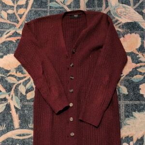 Able Elizabeth Ribbed Midi Cardigan Dark Cherry